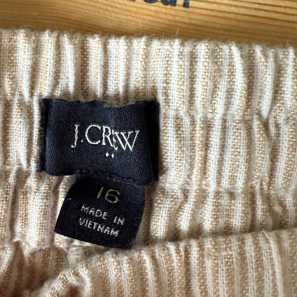 J.Crew Linen Blend Beige and Cream Pin Stripe Pull-on Drawstring Waist Pants - Picture 4 of 8